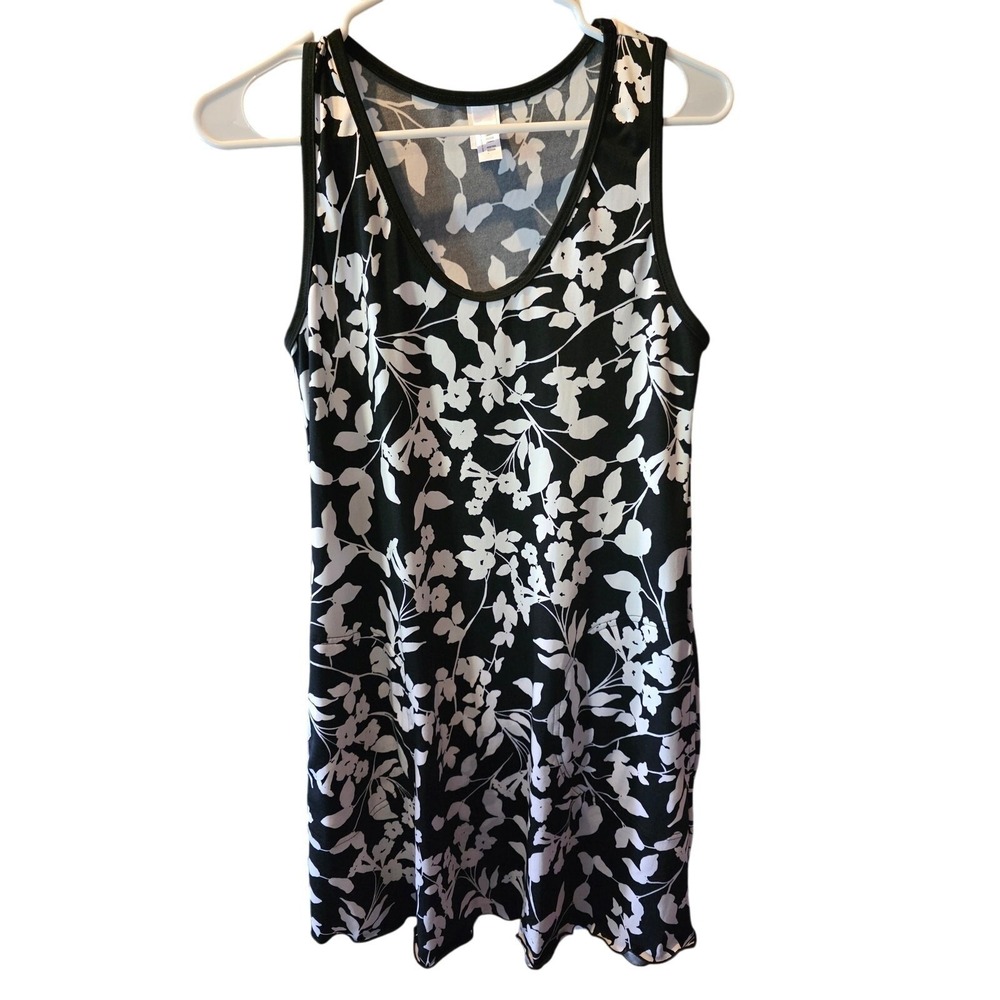 Colada Co Art‎ Deco Mini Dress M Womens Black White Floral Stretchy Sleeveless
